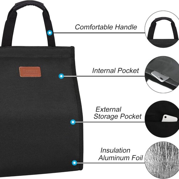 Lunch Bags for Women Insulated Reusable Lunch Tote with Internal Pocket, Adult L - Picture 3 of 6